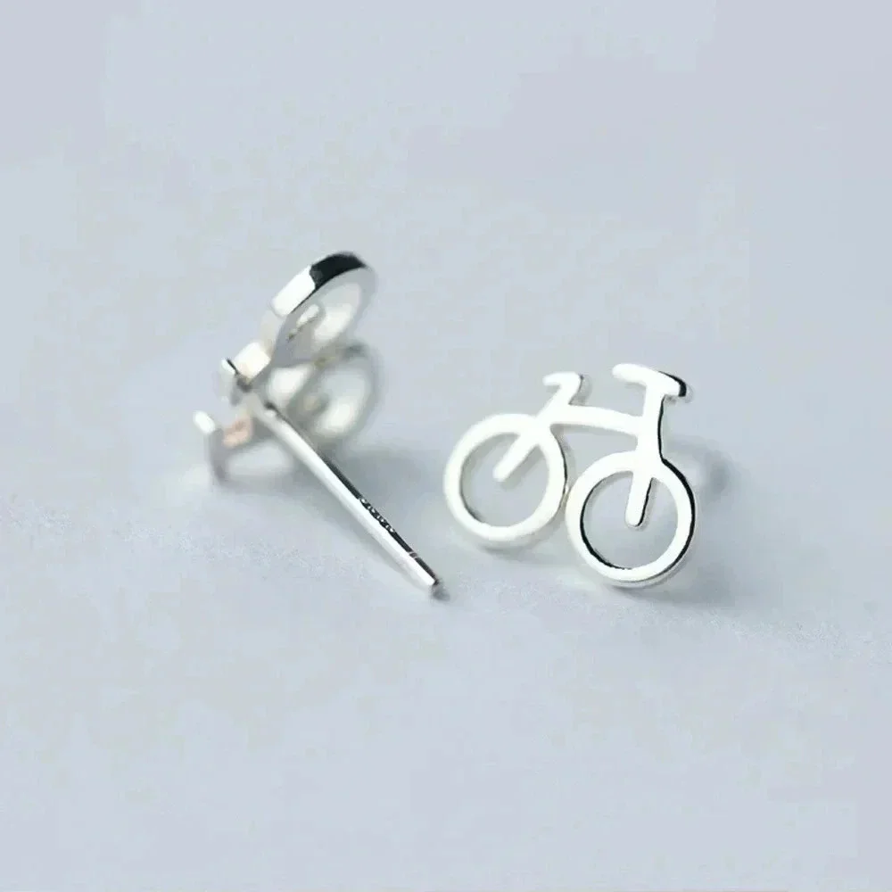 Sterling Silver Bicycle Stud Earrings 🚲 - Picture 3 of 7